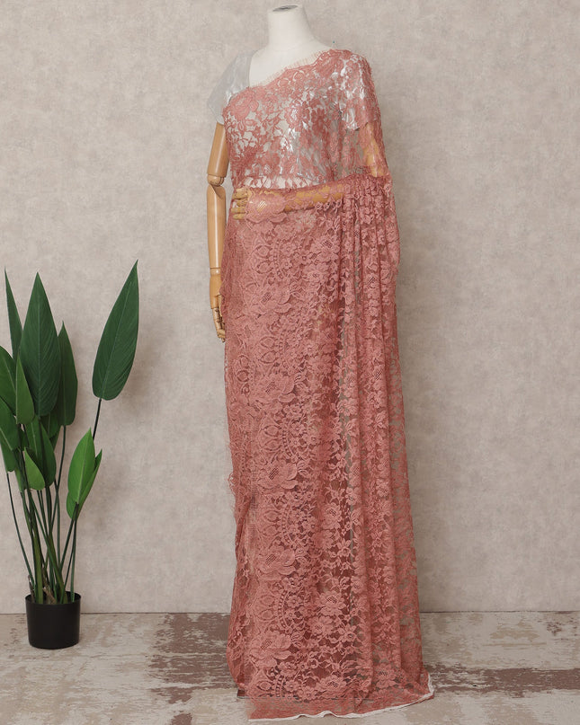 Rosewood Premium French 2-Tone Chantilly Lace Saree, 5.5 Mtrs with 110 Cms Width, Imported from France-D25430 Regal Fabrics
