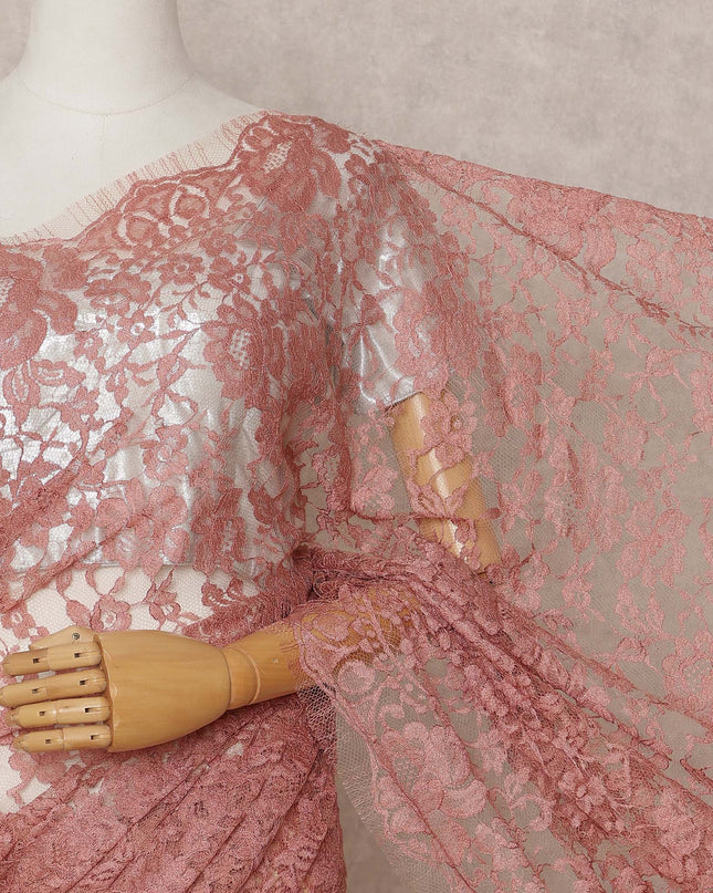 Rosewood Premium French 2-Tone Chantilly Lace Saree, 5.5 Mtrs with 110 Cms Width, Imported from France-D25430 Regal Fabrics