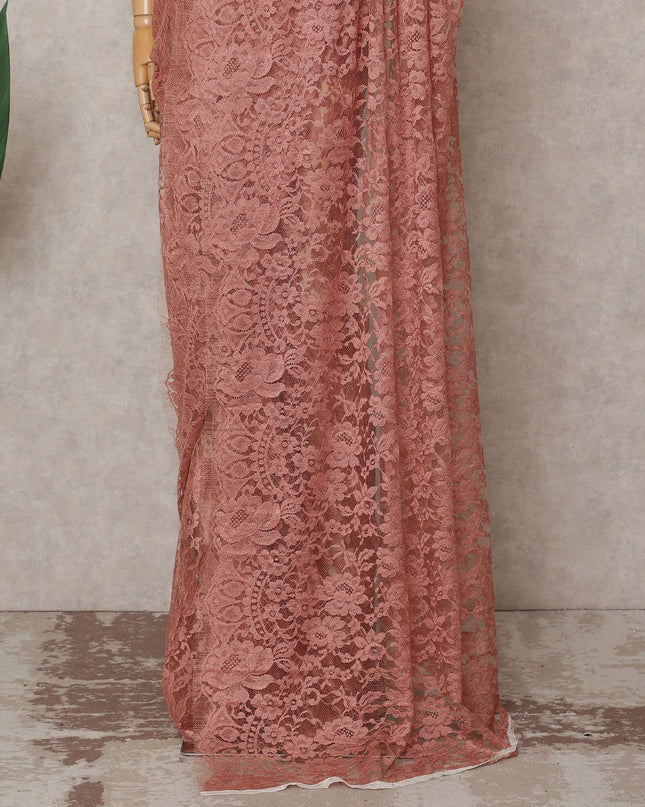 Rosewood Premium French 2-Tone Chantilly Lace Saree, 5.5 Mtrs with 110 Cms Width, Imported from France-D25430 Regal Fabrics