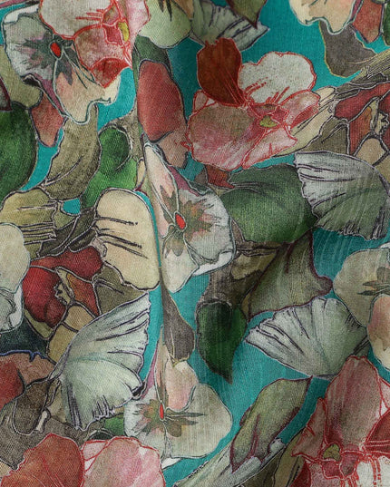 Blue Floral Viscose Crepe Fabric 110cm