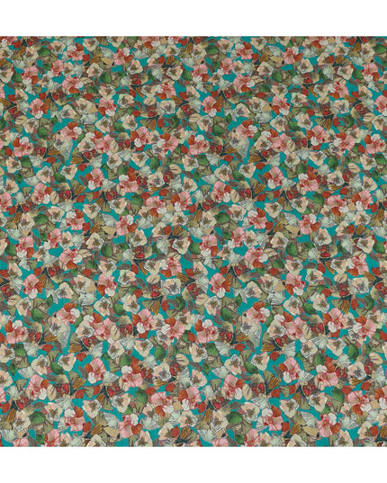 Blue Floral Viscose Crepe Fabric 110cm