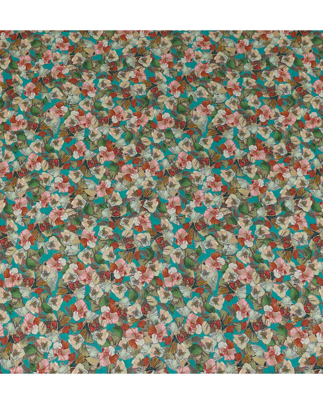 Blue Floral Viscose Crepe Fabric 110cm