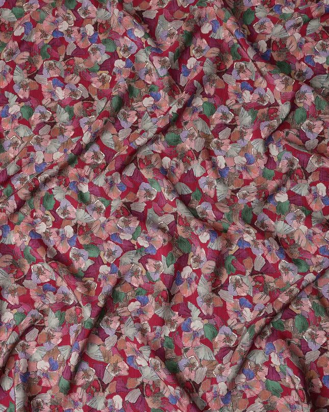 Red Floral Viscose Crepe Fabric 110cm