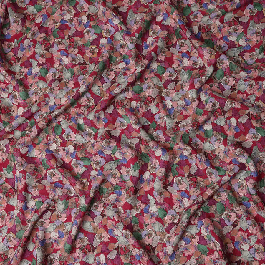Red Floral Viscose Crepe Fabric 110cm