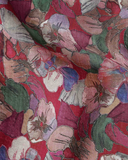 Red Floral Viscose Crepe Fabric 110cm