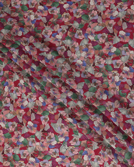 Red Floral Viscose Crepe Fabric 110cm