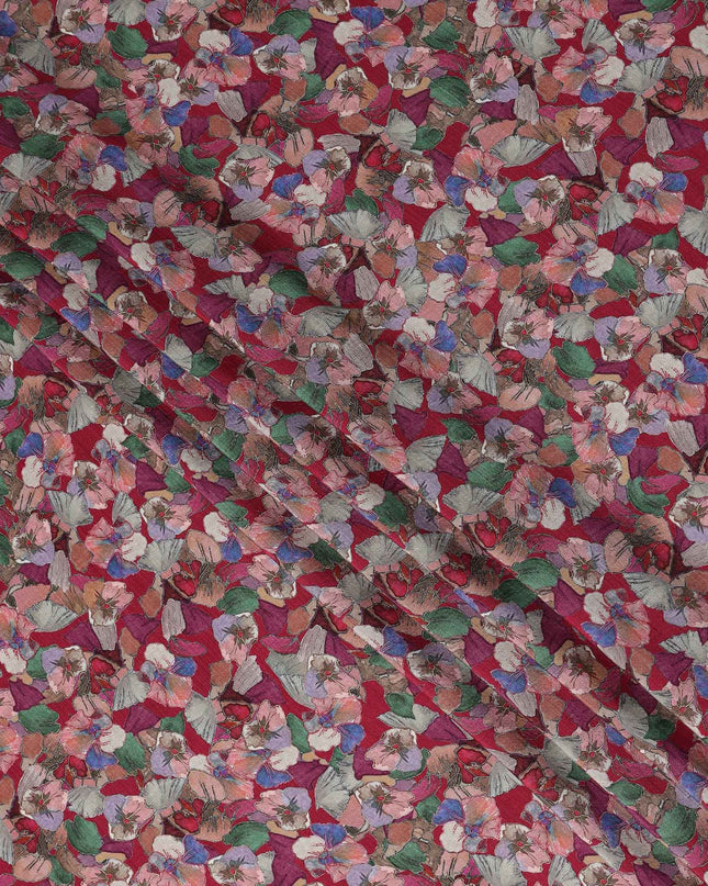 Red Floral Viscose Crepe Fabric 110cm