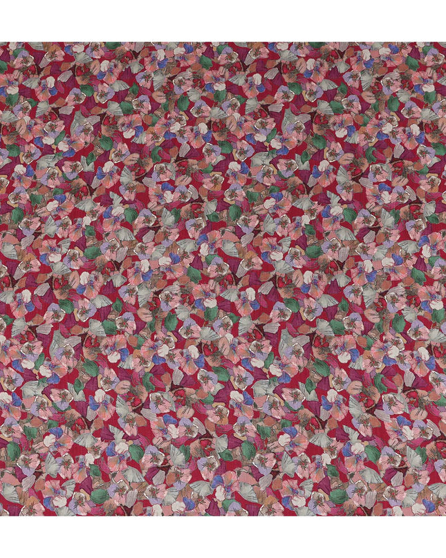 Red Floral Viscose Crepe Fabric 110cm