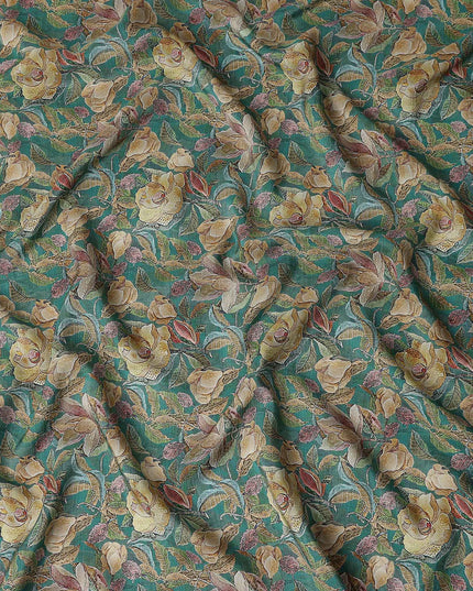 Green Floral Viscose Crepe Fabric 110cm