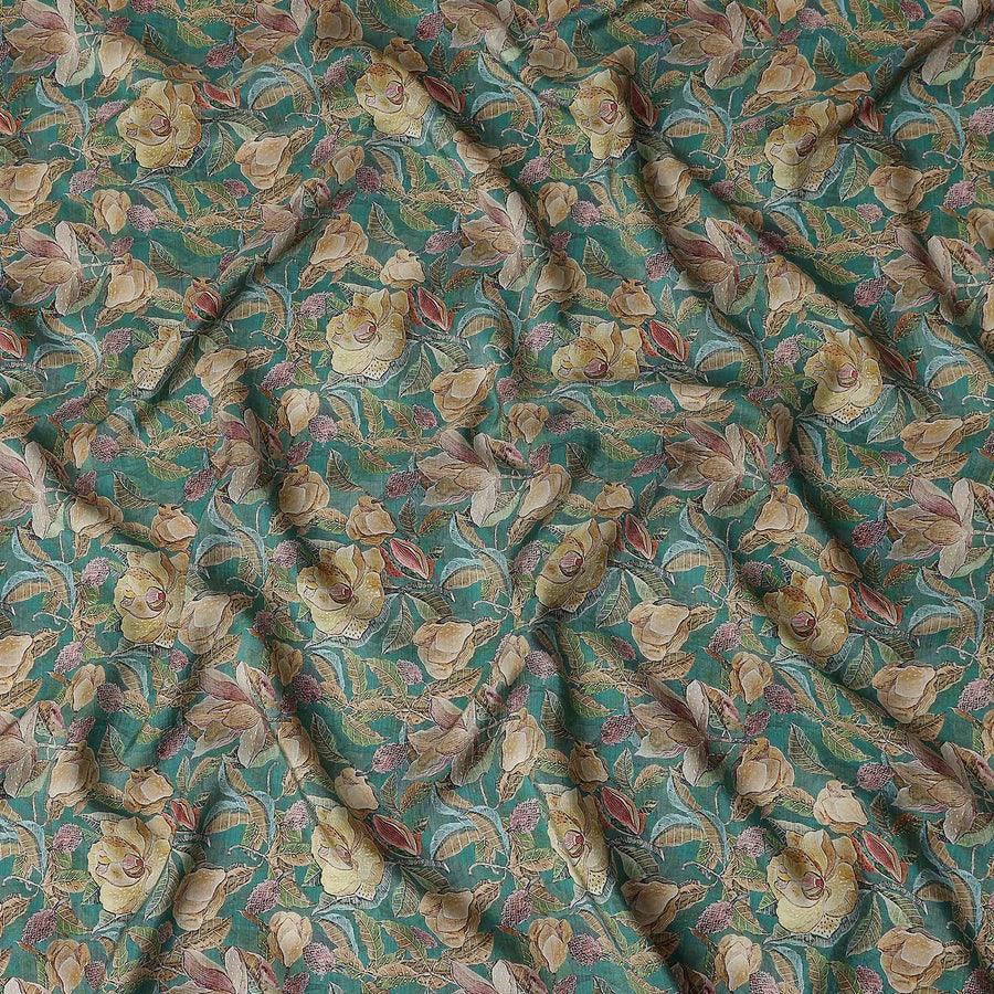 Green Floral Viscose Crepe Fabric 110cm