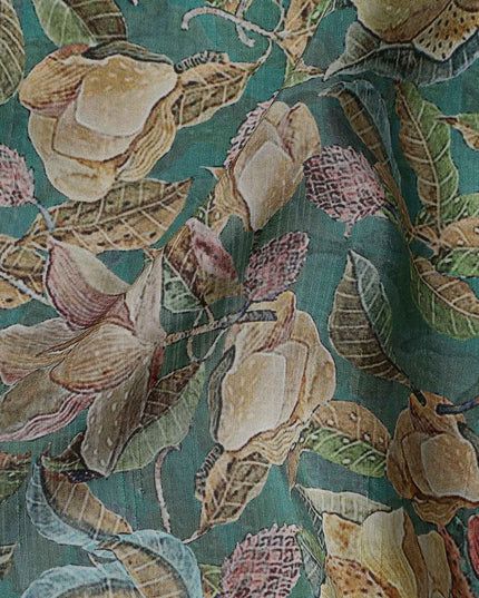 Green Floral Viscose Crepe Fabric 110cm