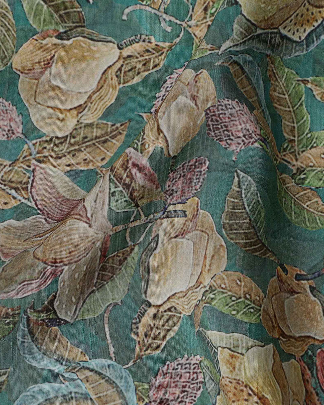 Green Floral Viscose Crepe Fabric 110cm