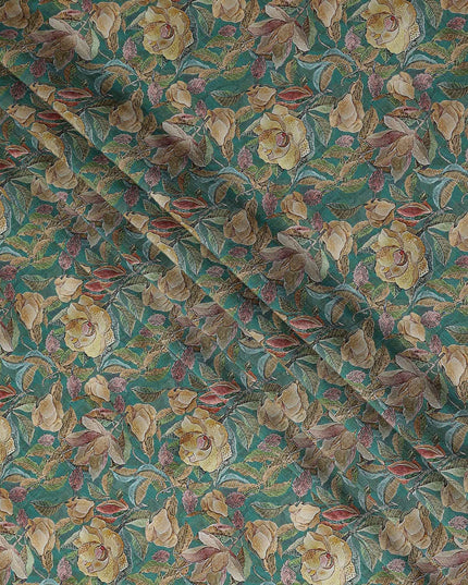 Green Floral Viscose Crepe Fabric 110cm