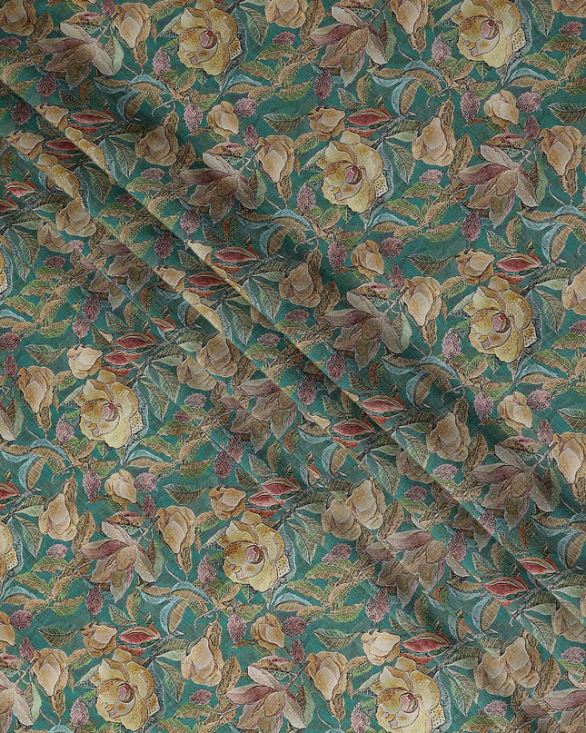Green Floral Viscose Crepe Fabric 110cm