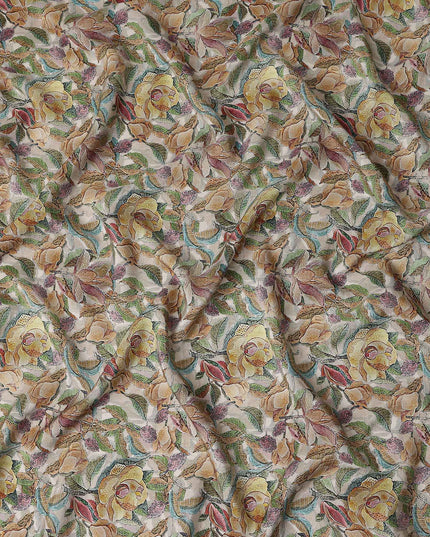 Beige Floral Viscose Crepe Fabric 110cm