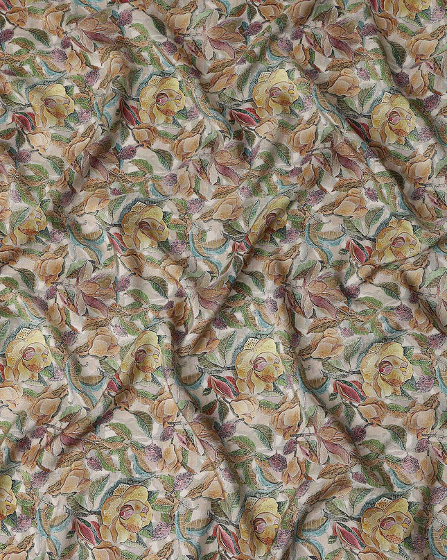 Beige Floral Viscose Crepe Fabric 110cm