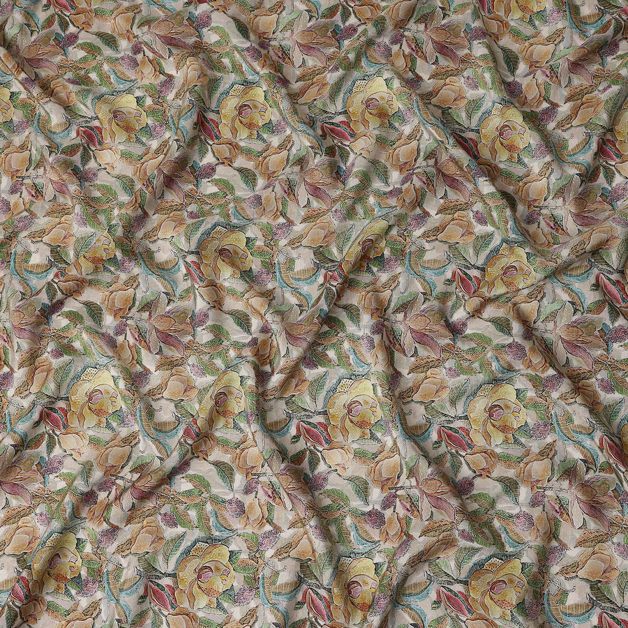 Beige Floral Viscose Crepe Fabric 110cm
