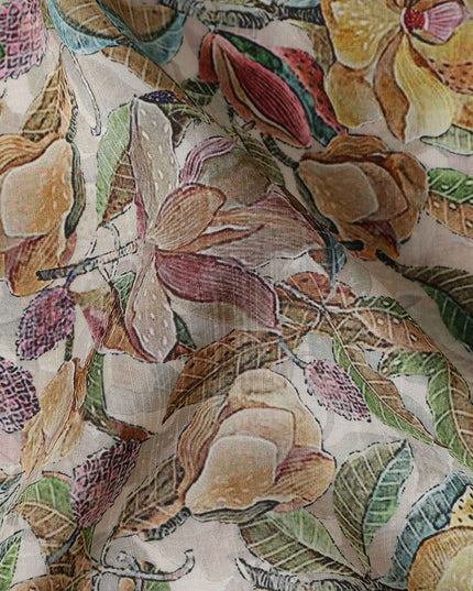 Beige Floral Viscose Crepe Fabric 110cm