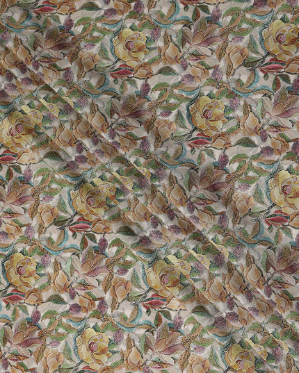 Beige Floral Viscose Crepe Fabric 110cm