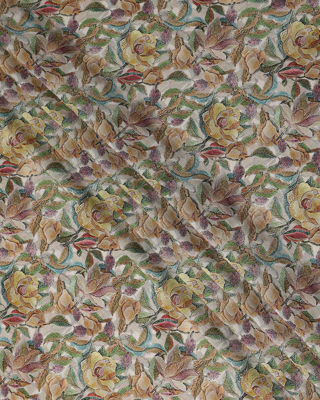 Beige Floral Viscose Crepe Fabric 110cm