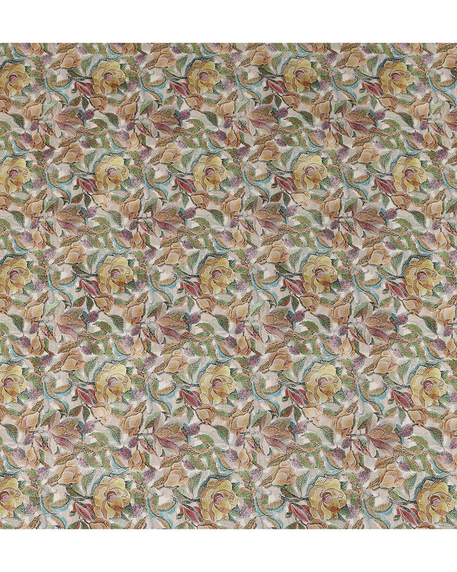 Beige Floral Viscose Crepe Fabric 110cm
