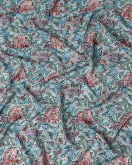 Green Floral Viscose Crepe Fabric 110cm
