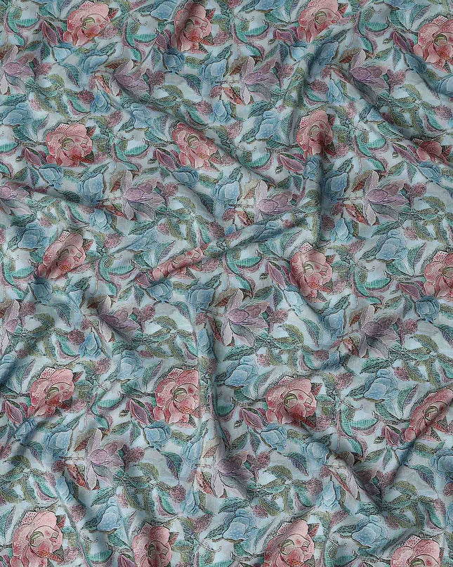 Green Floral Viscose Crepe Fabric 110cm