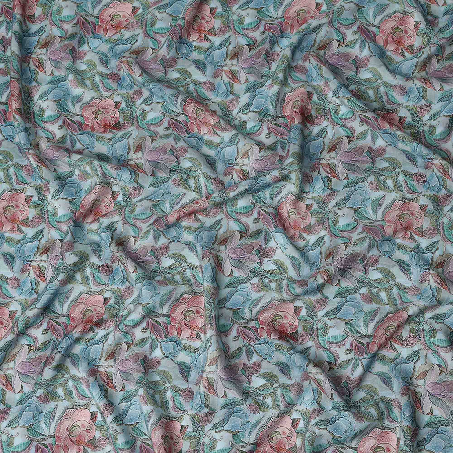 Green Floral Viscose Crepe Fabric 110cm