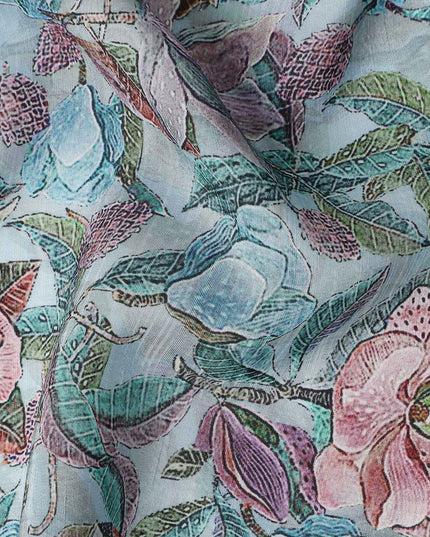 Green Floral Viscose Crepe Fabric 110cm