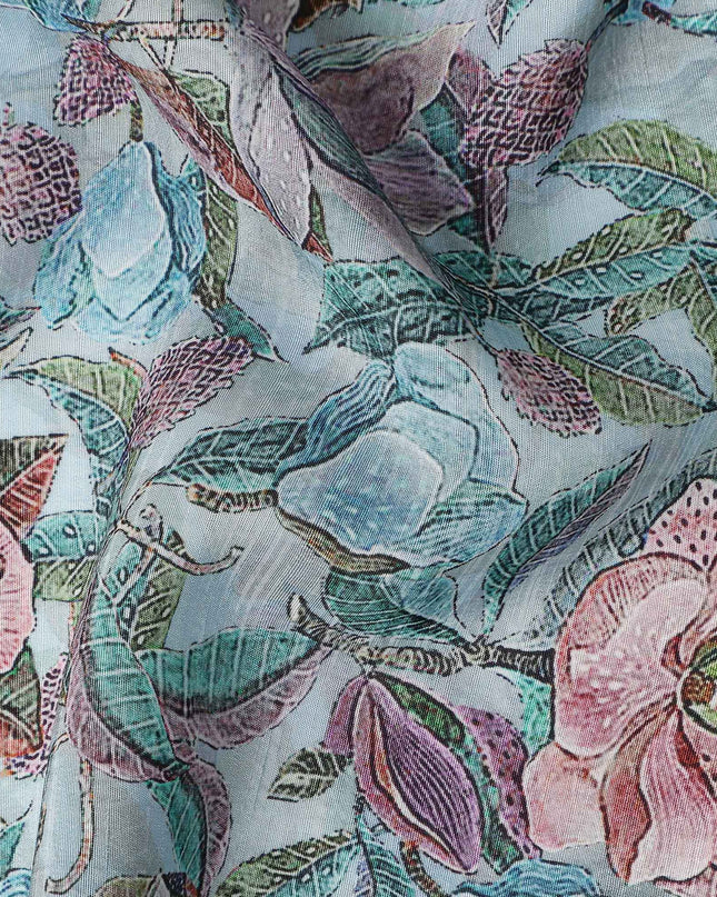 Green Floral Viscose Crepe Fabric 110cm