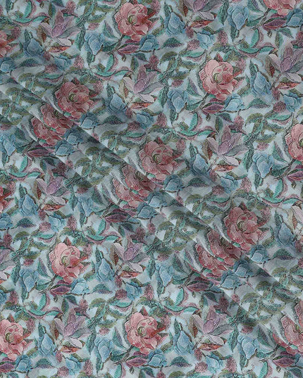 Green Floral Viscose Crepe Fabric 110cm