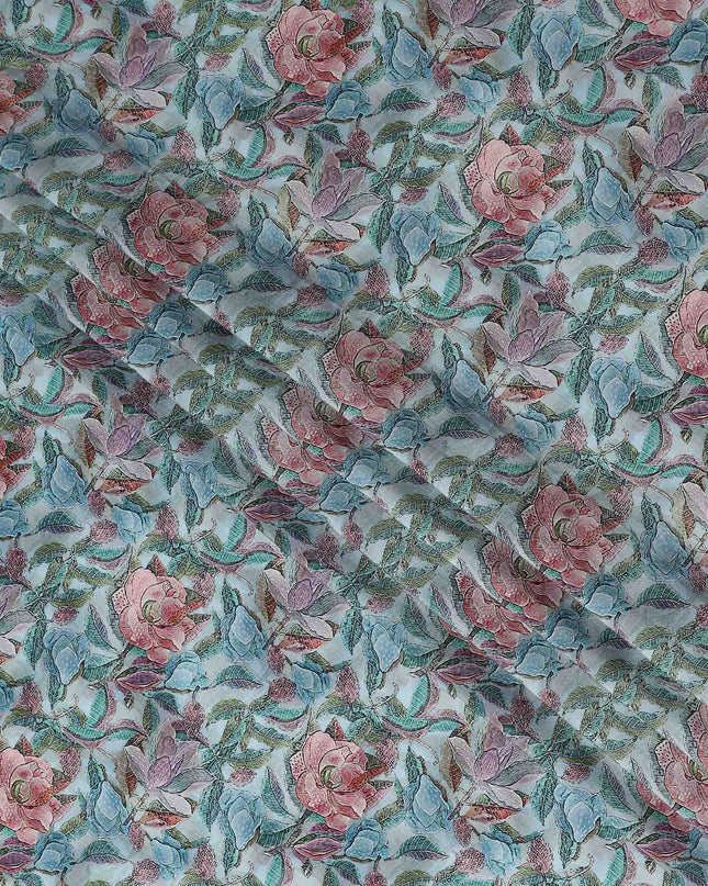 Green Floral Viscose Crepe Fabric 110cm