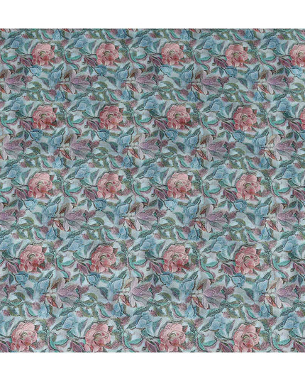Green Floral Viscose Crepe Fabric 110cm