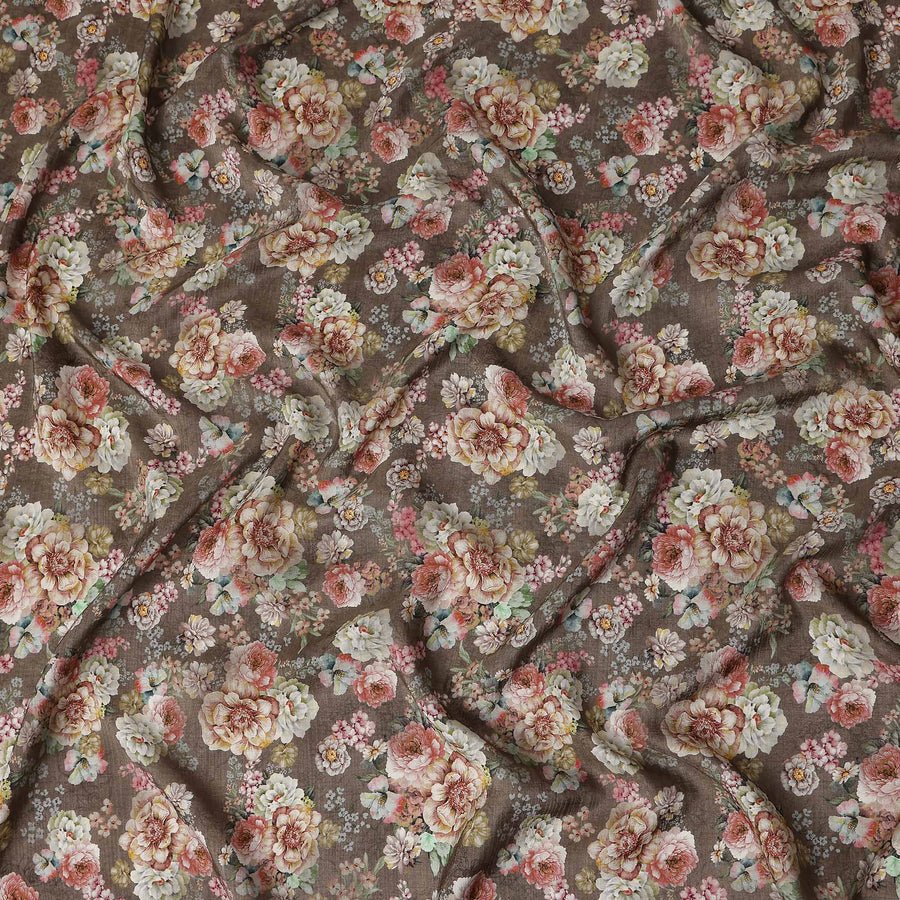 Brown Floral Viscose Crepe Fabric 110cm