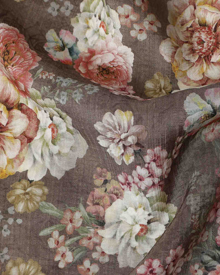 Brown Floral Viscose Crepe Fabric 110cm