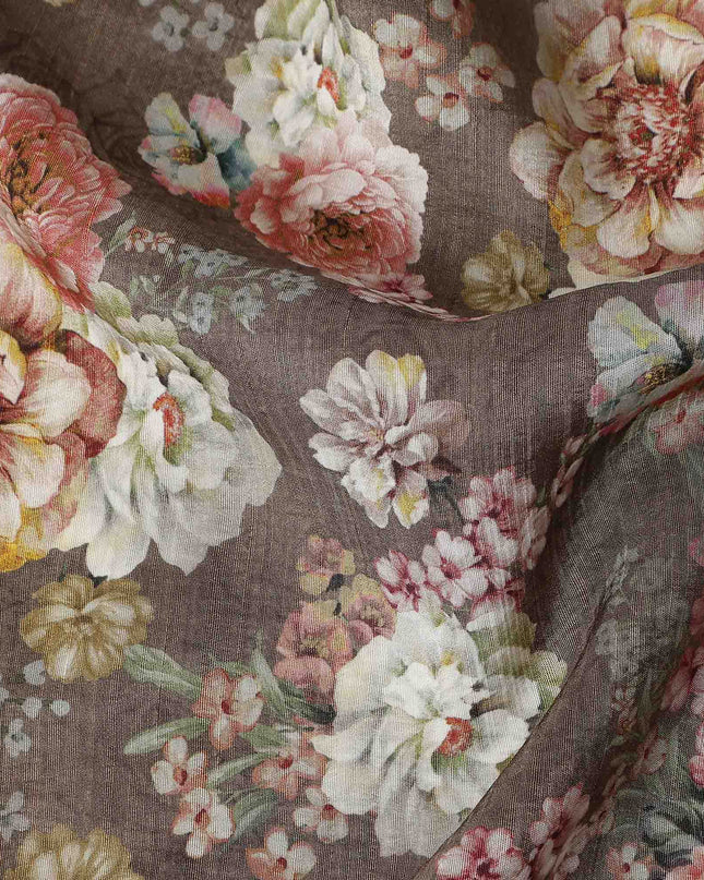Brown Floral Viscose Crepe Fabric 110cm