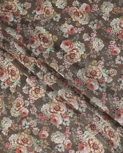 Brown Floral Viscose Crepe Fabric 110cm