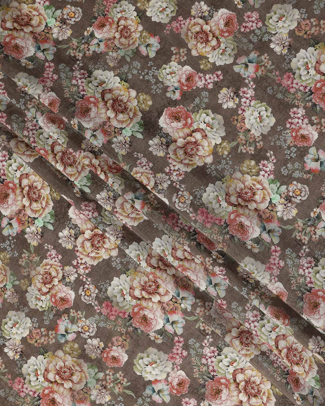 Brown Floral Viscose Crepe Fabric 110cm