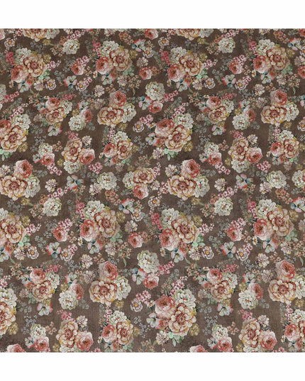 Brown Floral Viscose Crepe Fabric 110cm