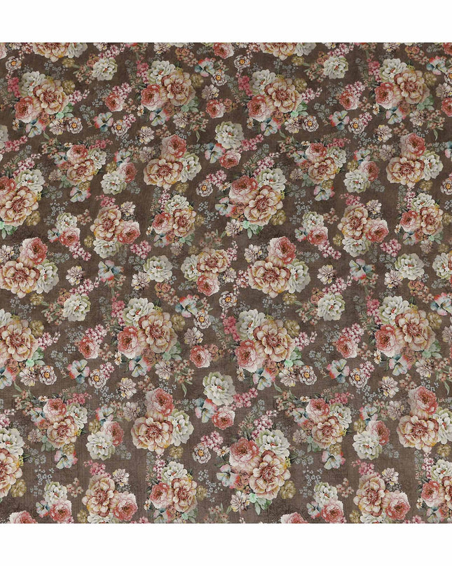 Brown Floral Viscose Crepe Fabric 110cm
