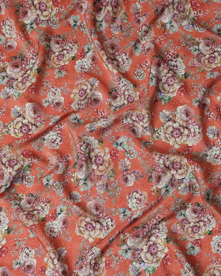 Orange Floral Viscose Crepe Fabric 110cm