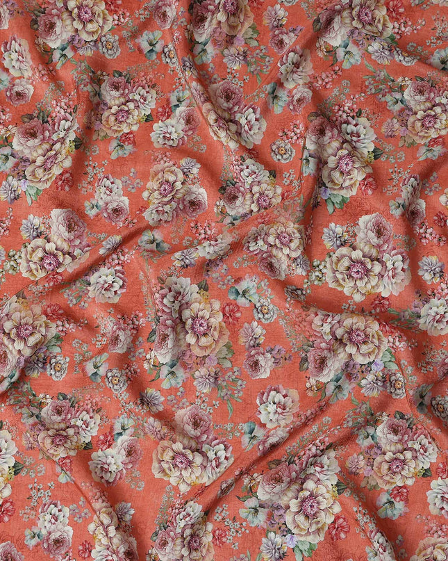 Orange Floral Viscose Crepe Fabric 110cm