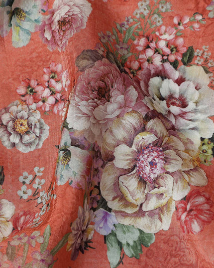 Orange Floral Viscose Crepe Fabric 110cm