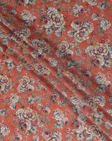 Orange Floral Viscose Crepe Fabric 110cm