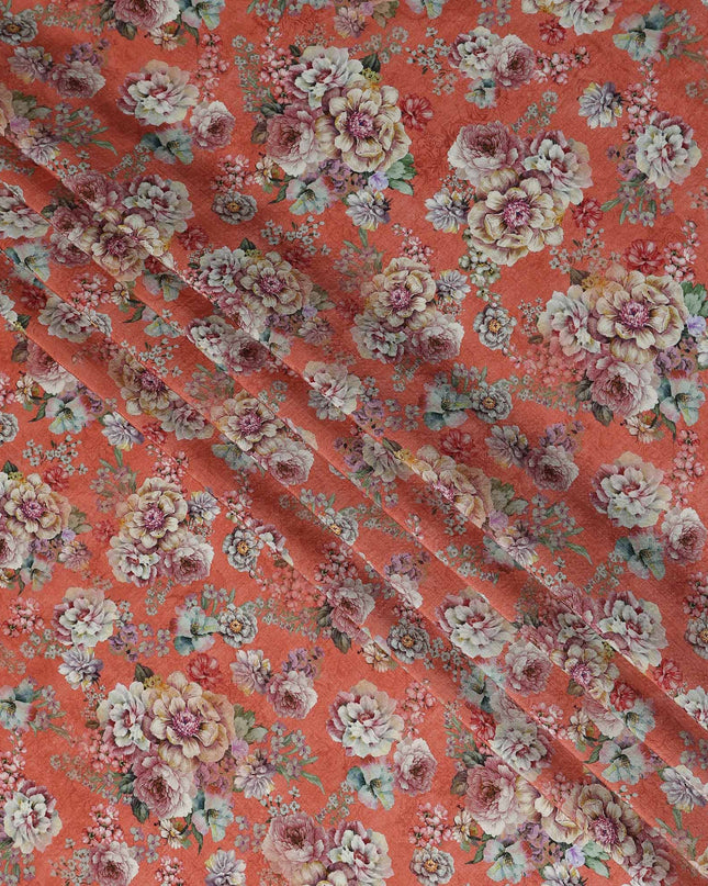 Orange Floral Viscose Crepe Fabric 110cm