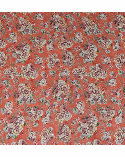 Orange Floral Viscose Crepe Fabric 110cm