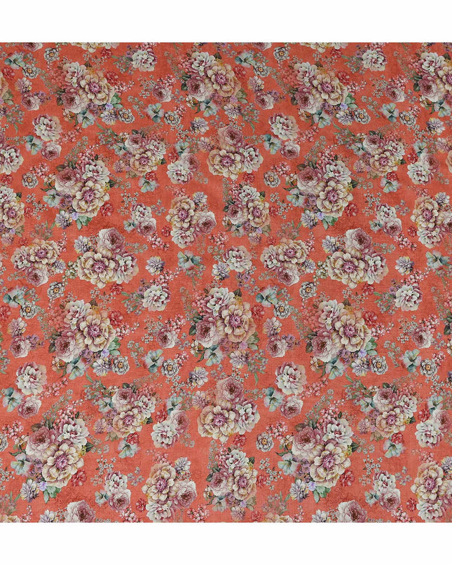 Orange Floral Viscose Crepe Fabric 110cm