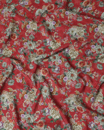 Red Floral Viscose Crepe Fabric 110cm