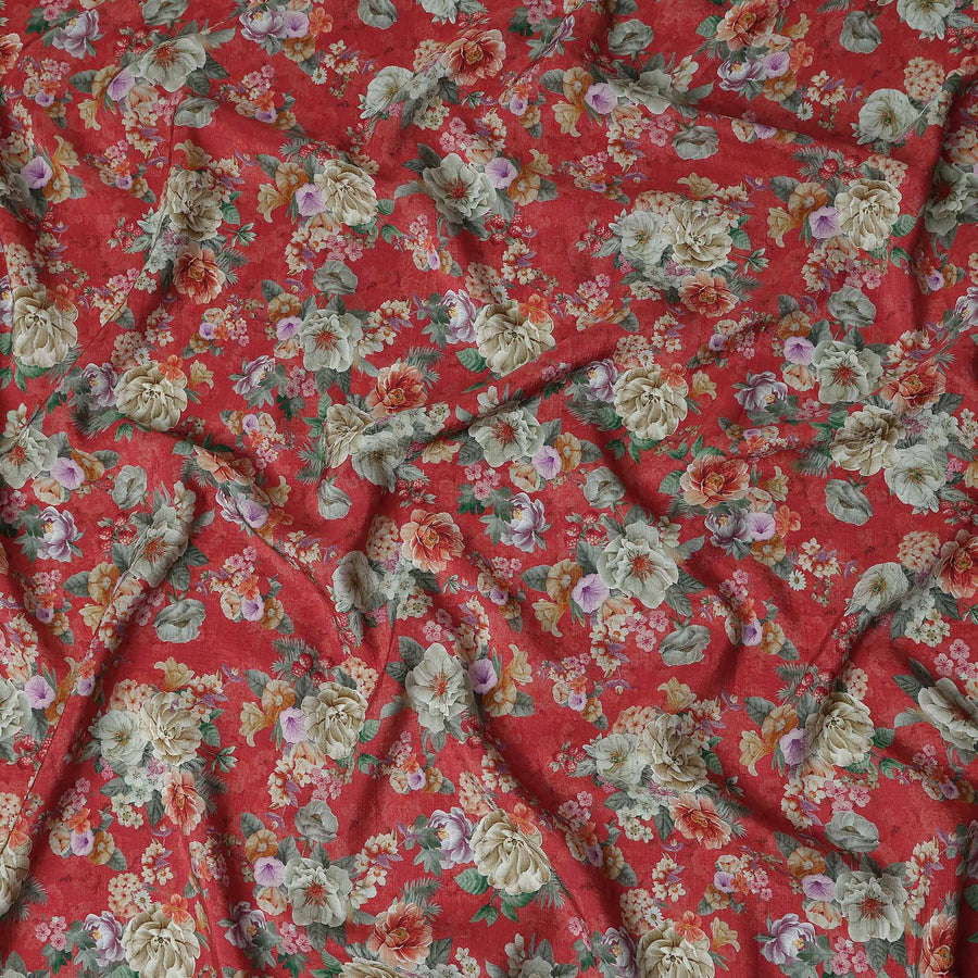 Red Floral Viscose Crepe Fabric 110cm