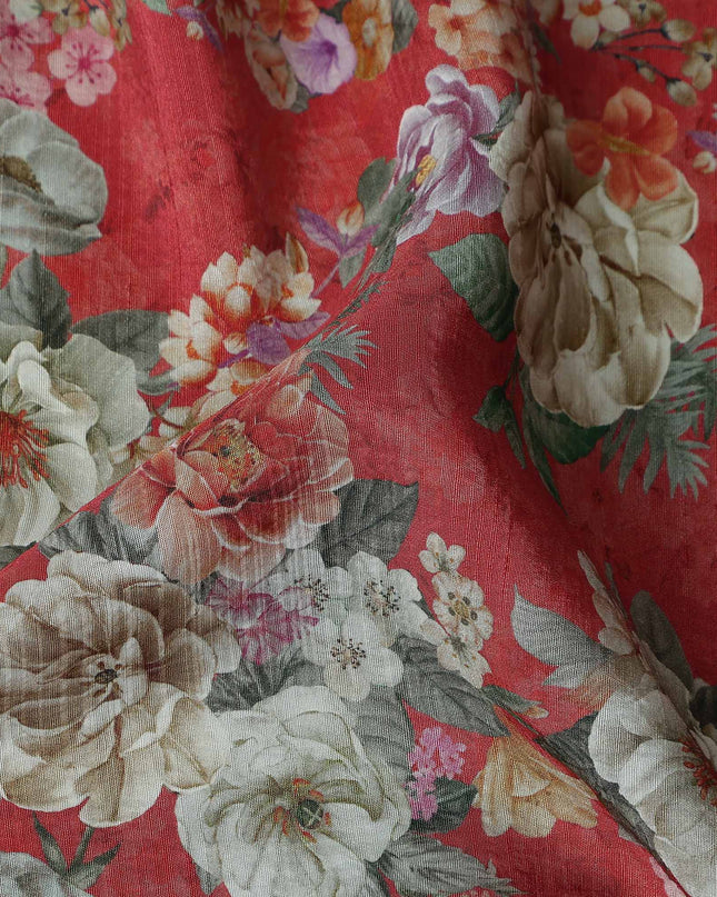 Red Floral Viscose Crepe Fabric 110cm